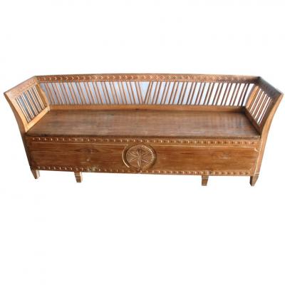 19th Century Gustavian Period Swedish Pine Bench with Storage