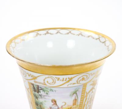 19th Century Hand Painted Paris Porcelain Cachepots with Gilt Details
