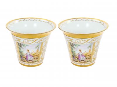 19th Century Hand Painted Paris Porcelain Cachepots with Gilt Details