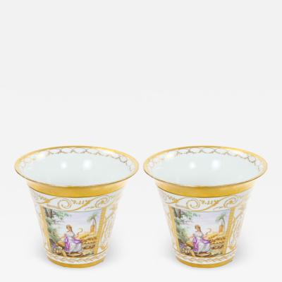 19th Century Hand Painted Paris Porcelain Cachepots with Gilt Details
