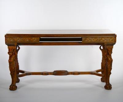 19th Century Heavily Hand Carved Inlaid Top Console Center Table