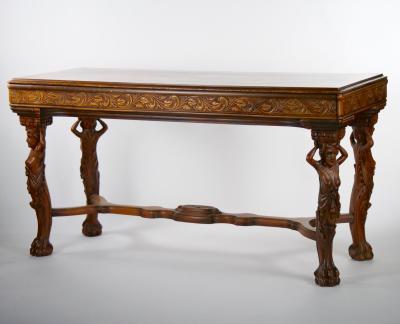 19th Century Heavily Hand Carved Inlaid Top Console Center Table