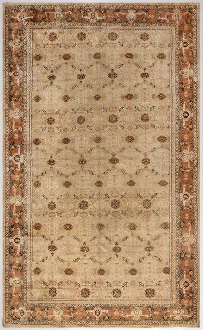 19th Century Indian Agra Beige and Brown Rug Size Adjusted 