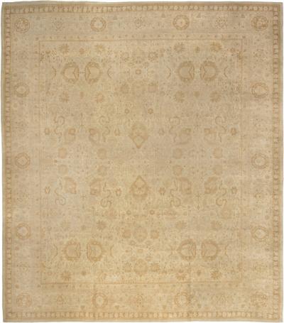 19th Century Indian Amritsar Beige Camel and Caramel Handwoven Wool Rug