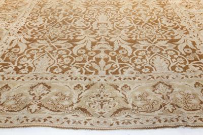 19th Century Indian Amritsar Botanic Brown Handwoven Wool Rug
