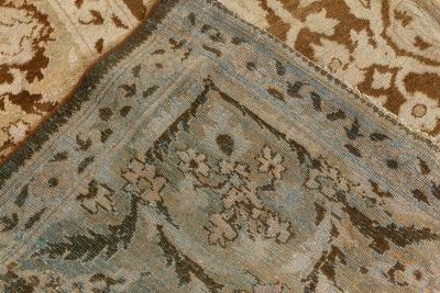 19th Century Indian Amritsar Botanic Brown Handwoven Wool Rug