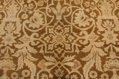 19th Century Indian Amritsar Botanic Brown Handwoven Wool Rug