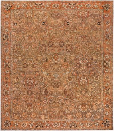 19th Century Indian Amritsar Brown Beige and Salmon Wool Rug