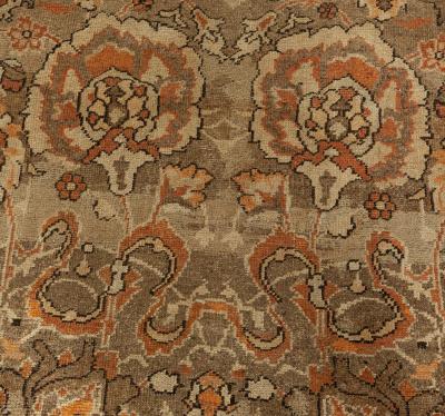 19th Century Indian Amritsar Brown Beige and Salmon Wool Rug