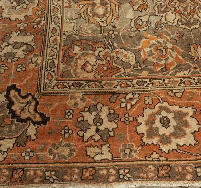 19th Century Indian Amritsar Brown Beige and Salmon Wool Rug