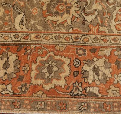 19th Century Indian Amritsar Brown Beige and Salmon Wool Rug