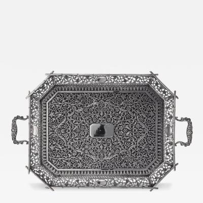 19th Century Indian Cutch Solid Silver Magnificent Large Tray C 1880