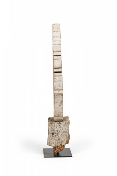 19th Century Indonesian Painted Wood Mile Marker Carving