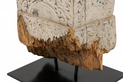 19th Century Indonesian Painted Wood Mile Marker Carving