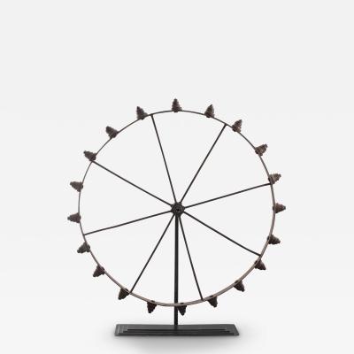 19th Century Industrial Americana Folk Art Iron Wheel on Stand