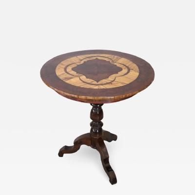 19th Century Inlaid Walnut Round Gueridon Table or Pedestal Table