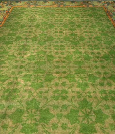 19th Century Irish Donegal Green Handmade Wool Rug