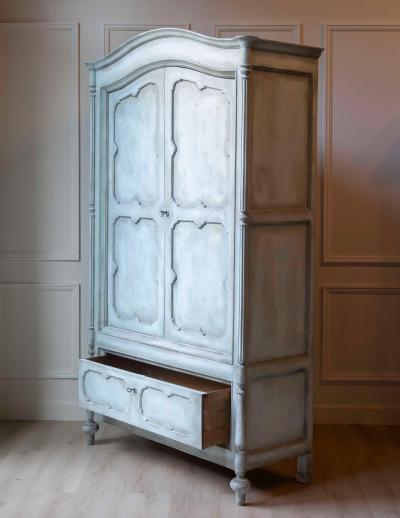 19th Century Italian Blue Painted Cherrywood Wardrobe with Original Hardware