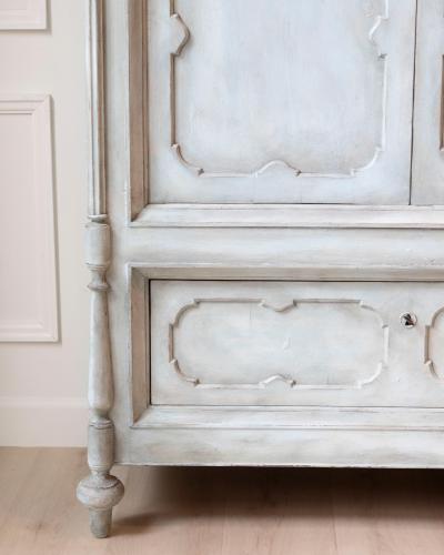 19th Century Italian Blue Painted Cherrywood Wardrobe with Original Hardware