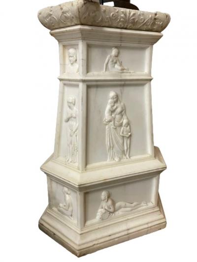 19th Century Italian Carrara Marble Pedestal Neoclassical Carvings Figural