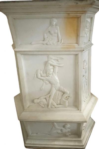 19th Century Italian Carrara Marble Pedestal Neoclassical Carvings Figural