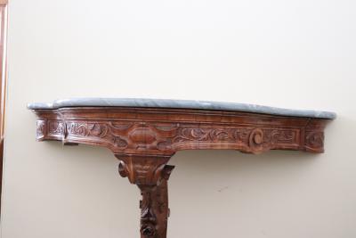 19th Century Italian Carved Wood Antique Console Table with Marble Top