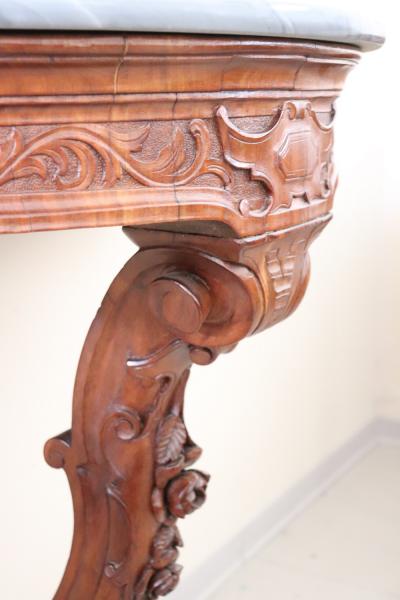 19th Century Italian Carved Wood Antique Console Table with Marble Top