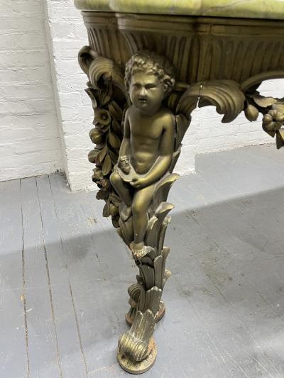19th Century Italian Carved Wood Marble Top Console with Puttis