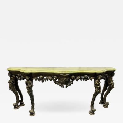 19th Century Italian Carved Wood Marble Top Console with Puttis
