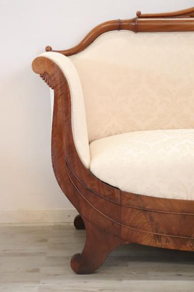 19th Century Italian Charles X Carved Walnut Antique Large Settee