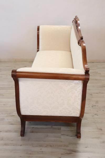 19th Century Italian Charles X Carved Walnut Antique Large Settee