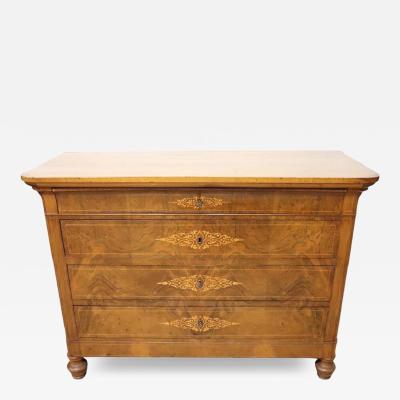 19th Century Italian Charles X Inlaid Walnut Antique Chest of Drawers Restored
