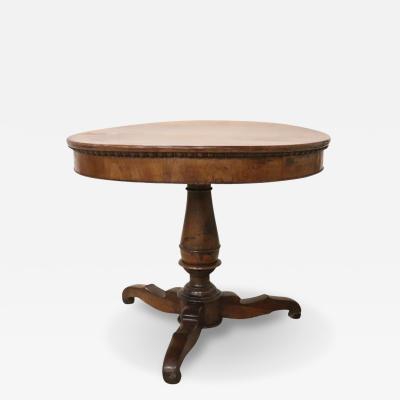 19th Century Italian Charles X Solid Walnut Antique Round Center Table