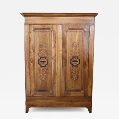 19th Century Italian Inlaid Walnut Antique Wardrobe or Armoire
