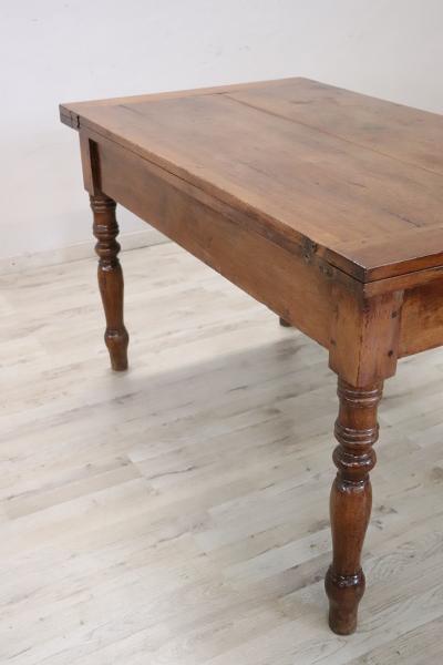 19th Century Italian Louis Philippe Antique Kitchen Table in Solid Walnut