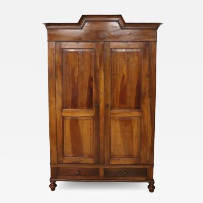 19th Century Italian Louis Philippe Solid Walnut Antique Wardrobe or Armoire