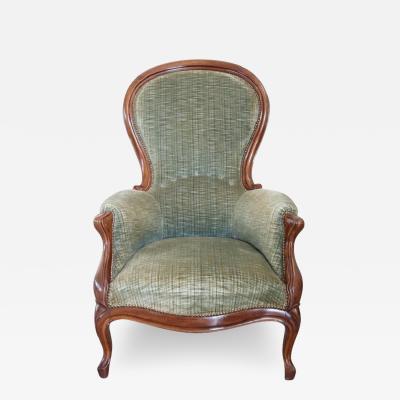 19th Century Italian Louis Philippe Walnut Antique Armchair with Velvet Seat