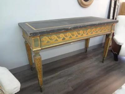19th Century Italian Louis XVI Style Painted And Parcel Gilt Console Table