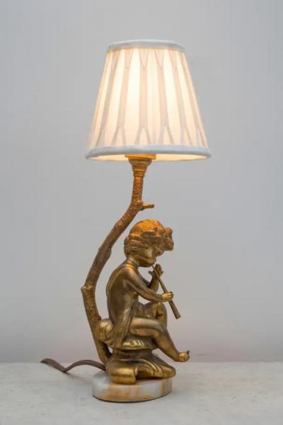 19th Century Italian Napoleon III Gilt Bronze Figural Lamp with Cherub