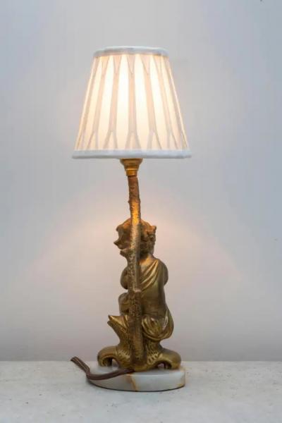 19th Century Italian Napoleon III Gilt Bronze Figural Lamp with Cherub