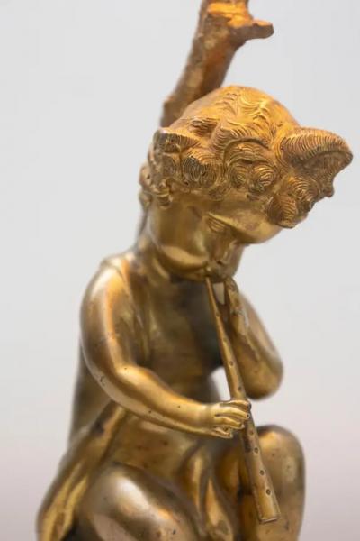 19th Century Italian Napoleon III Gilt Bronze Figural Lamp with Cherub