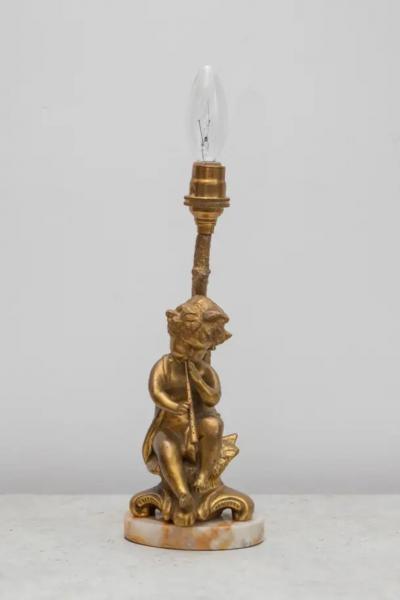19th Century Italian Napoleon III Gilt Bronze Figural Lamp with Cherub