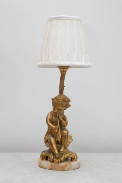 19th Century Italian Napoleon III Gilt Bronze Figural Lamp with Cherub