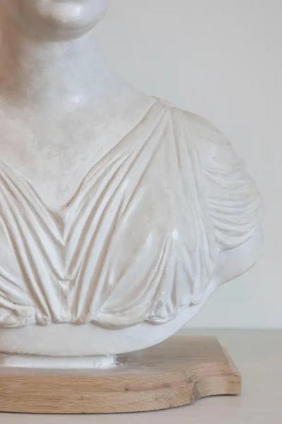 19th Century Italian Neoclassical Plaster Bust of a Roman Woman