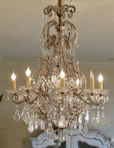 19th Century Italian Rococo Beaded 8 lite Crystal Chandelier