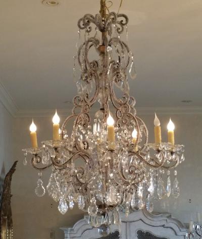 19th Century Italian Rococo Beaded 8 lite Crystal Chandelier