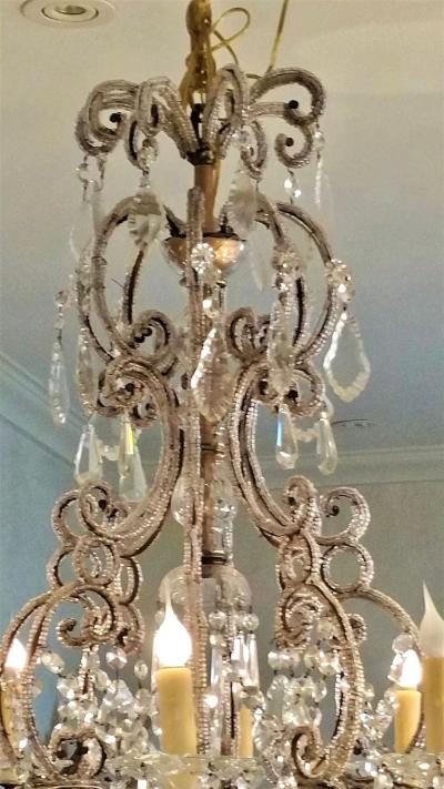 19th Century Italian Rococo Beaded 8 lite Crystal Chandelier