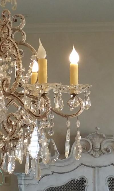 19th Century Italian Rococo Beaded 8 lite Crystal Chandelier