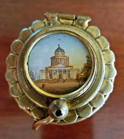 19th Century Italian Ruby Glass Box with Miniature of Basilica