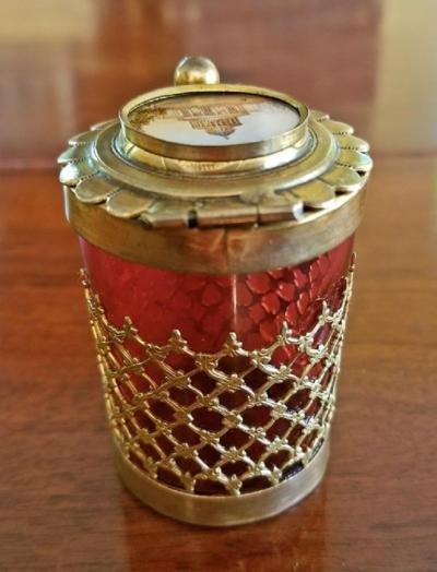 19th Century Italian Ruby Glass Box with Miniature of Basilica